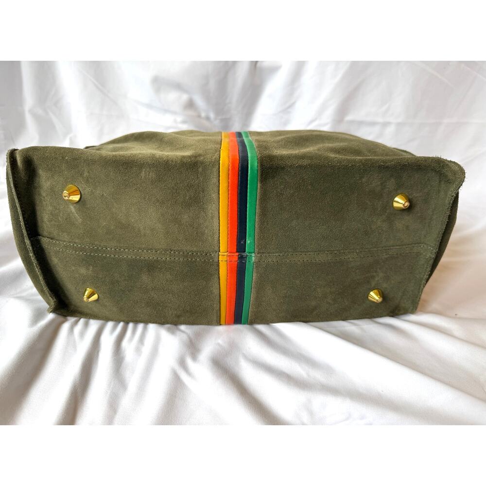 Clare V Large Simple Tote Bag Olive Army Green Suede Multicolor Center Stripe - Picture 7 of 9